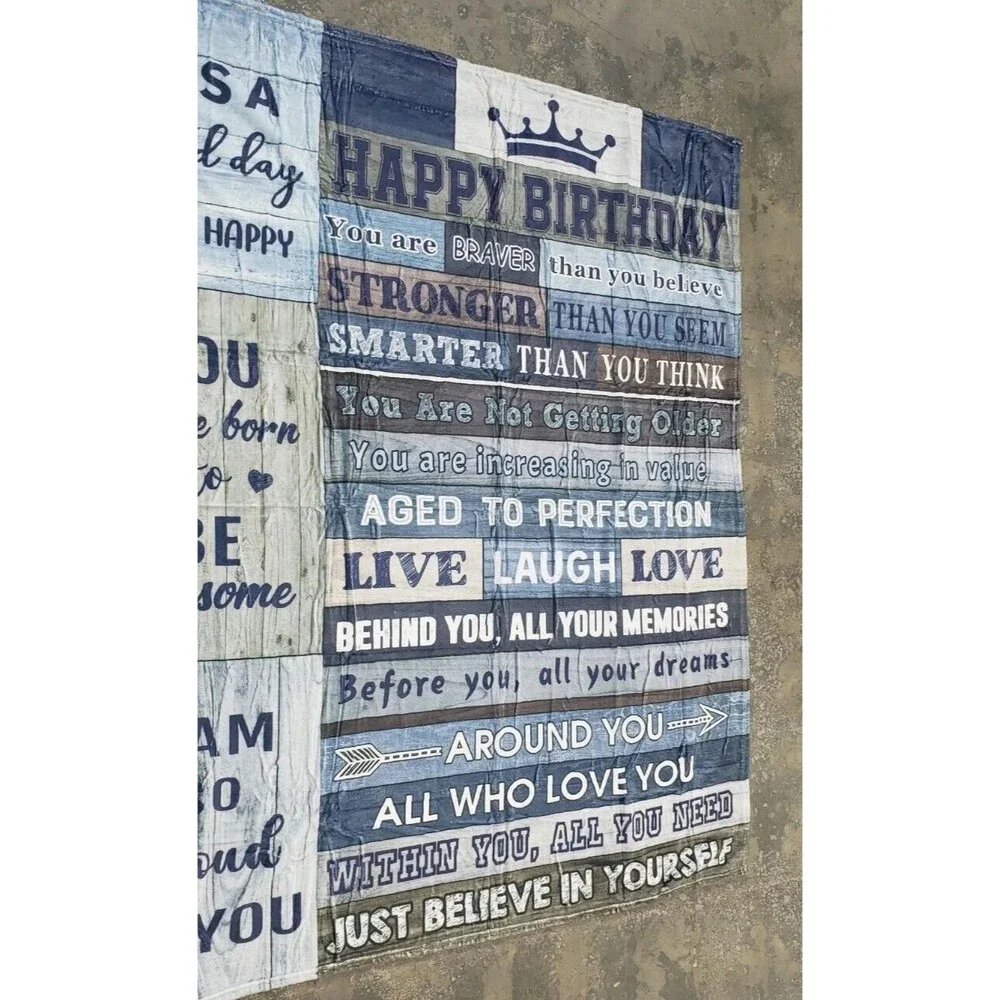 Happy Birthday Blanket blue,gray 50*60. NEW SEALED PACKAGE